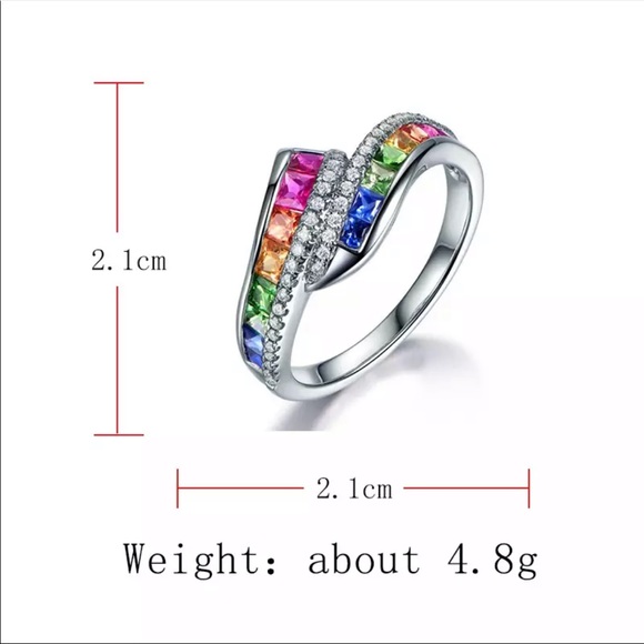 18k white gold Multicolor Rainbow AAA Zircon Ring - Picture 2 of 4